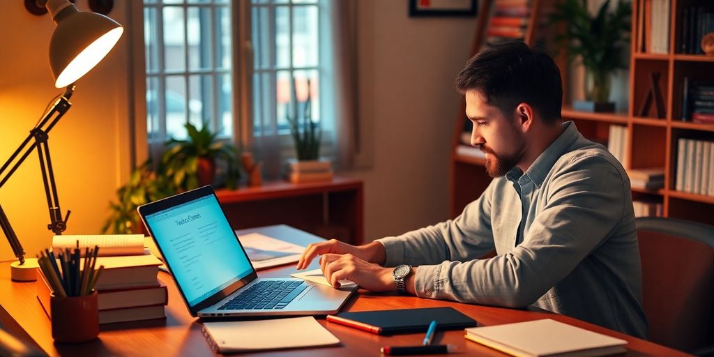 Person creating an online course at a desk.