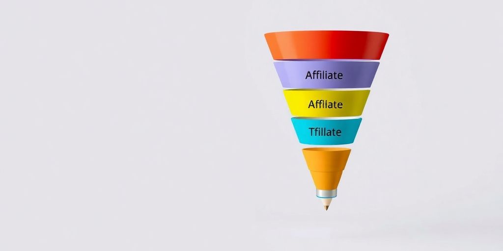 Colorful funnel illustrating affiliate marketing stages. Affiliate marketing funnel