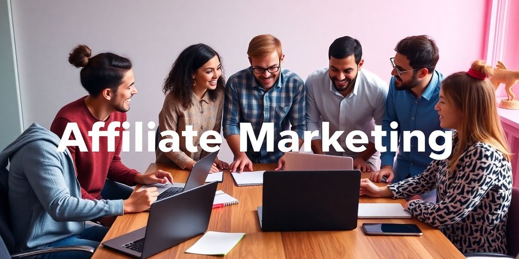 People collaborating on affiliate marketing strategies at a table.